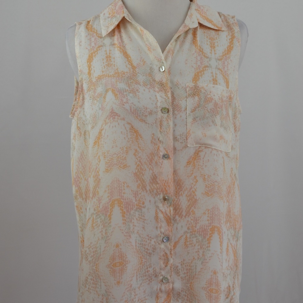 Rachel Zoe Button Up White Pink Snakeskin Tank S